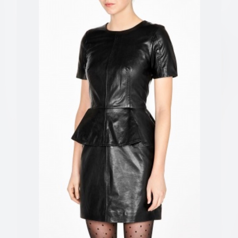 NWOT Alexander MCQueen Leather Black Mid Length Dress Size IT36-SP